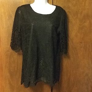 NWT MENTIMISI BLACK LACE / CHIFFON TOP XL